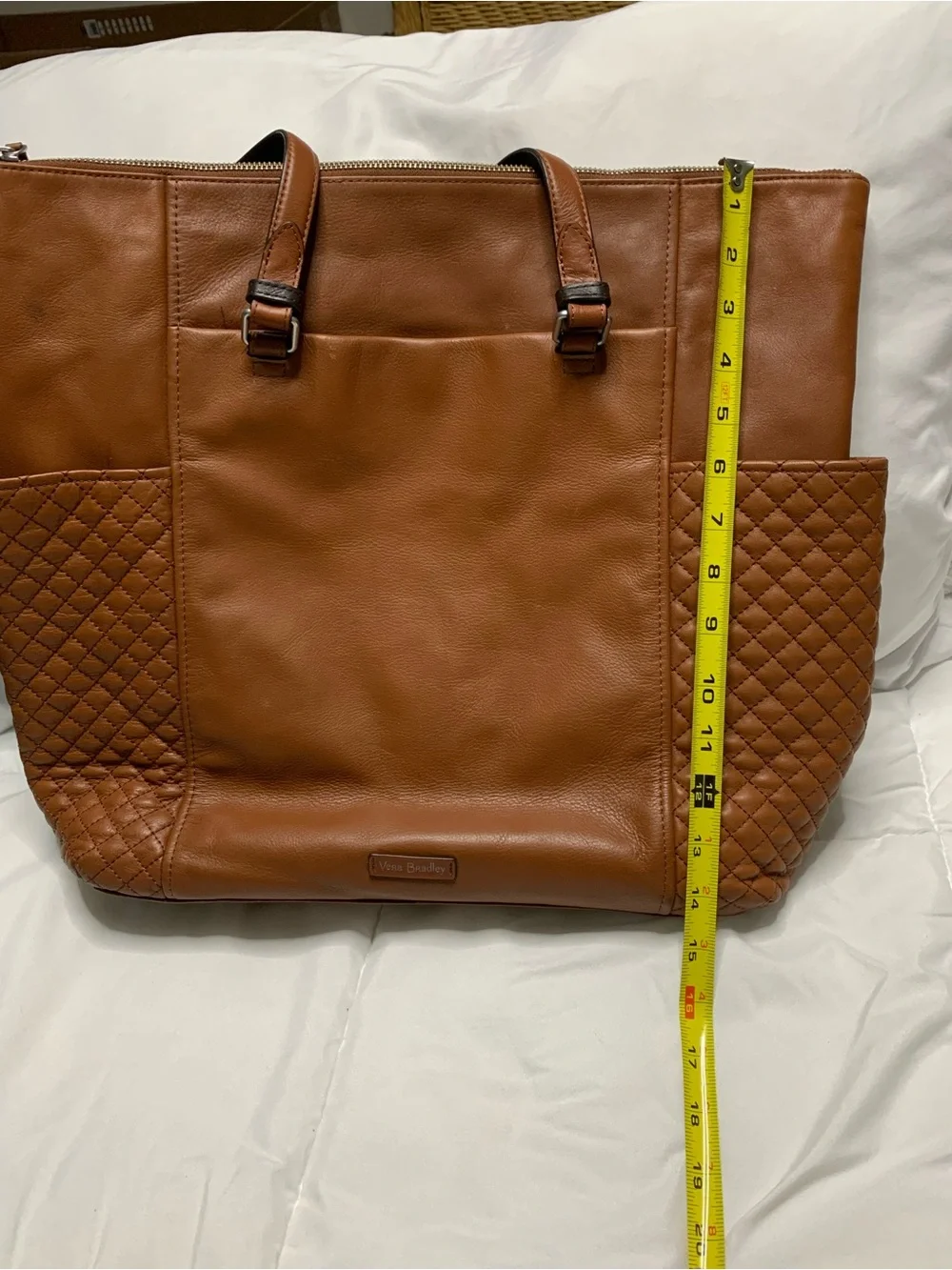 Vera Bradley Large Brown Quilted Leather Tote